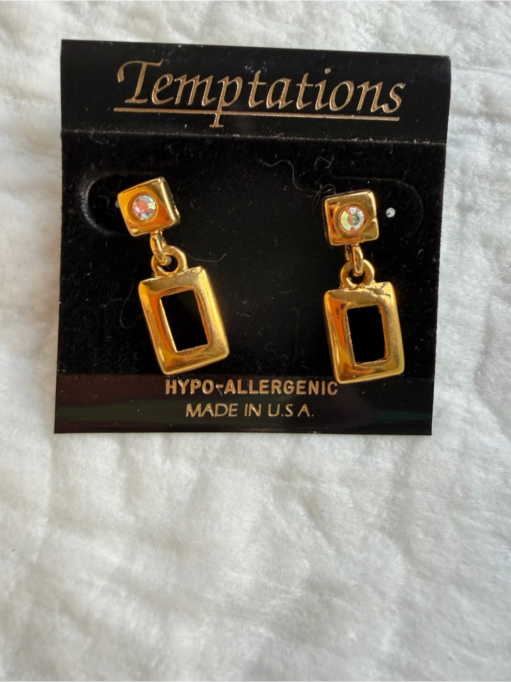 Temptations Goldtone Rectangular Drop Earrings with Aurora AB crystal/Stone